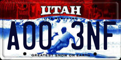 UT license plate A003NF