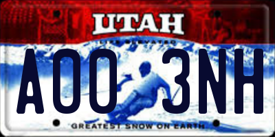 UT license plate A003NH