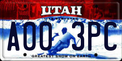 UT license plate A003PC