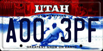 UT license plate A003PF