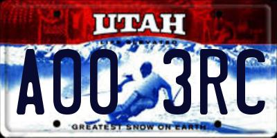 UT license plate A003RC