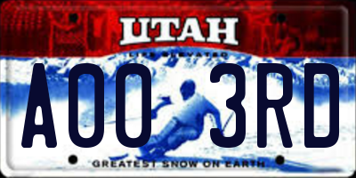 UT license plate A003RD