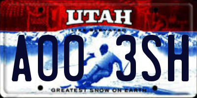 UT license plate A003SH