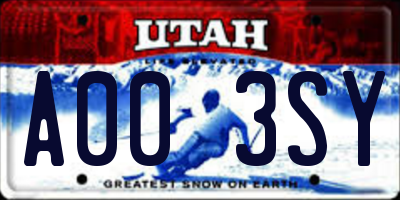 UT license plate A003SY