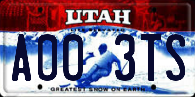 UT license plate A003TS