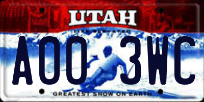 UT license plate A003WC