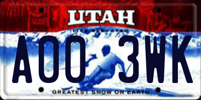 UT license plate A003WK