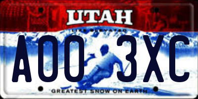 UT license plate A003XC