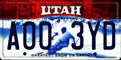 UT license plate A003YD