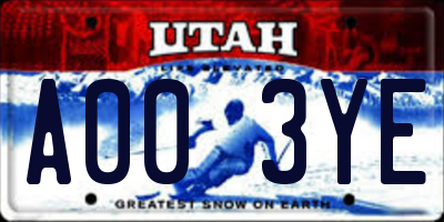 UT license plate A003YE