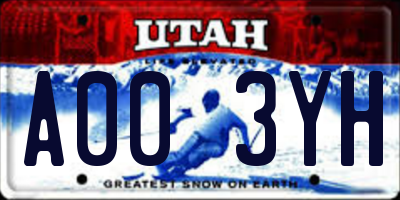 UT license plate A003YH