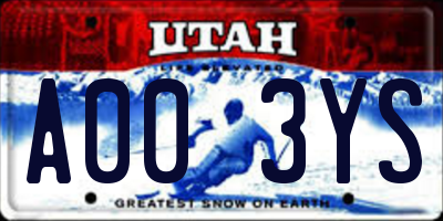 UT license plate A003YS