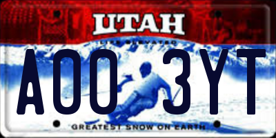 UT license plate A003YT