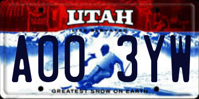 UT license plate A003YW