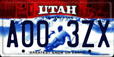 UT license plate A003ZX