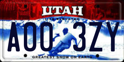 UT license plate A003ZY