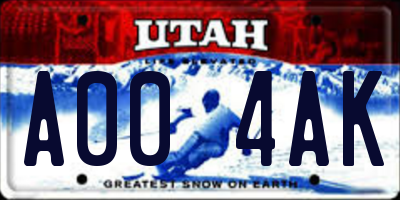 UT license plate A004AK