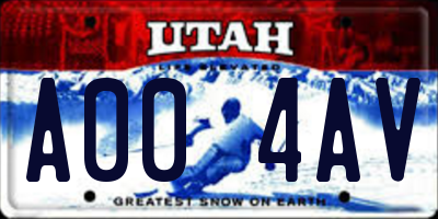 UT license plate A004AV