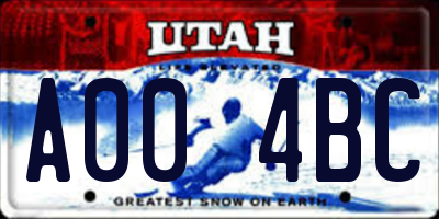 UT license plate A004BC