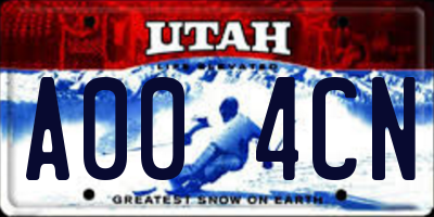 UT license plate A004CN