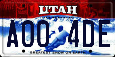 UT license plate A004DE