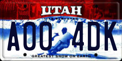 UT license plate A004DK