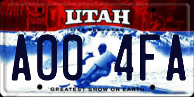 UT license plate A004FA