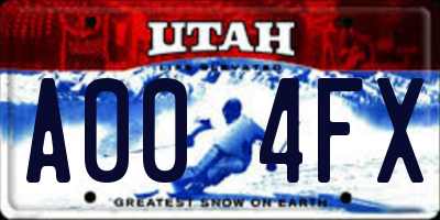 UT license plate A004FX