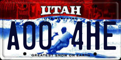 UT license plate A004HE
