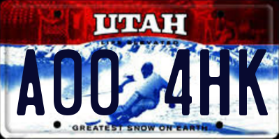 UT license plate A004HK