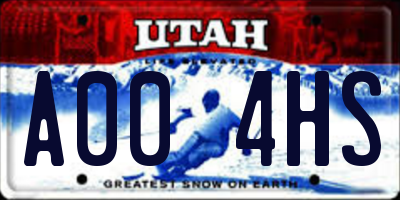 UT license plate A004HS