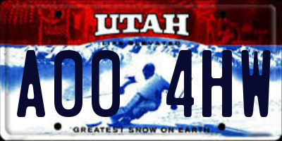 UT license plate A004HW