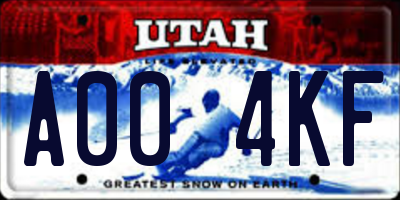 UT license plate A004KF