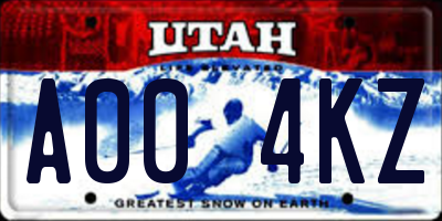 UT license plate A004KZ