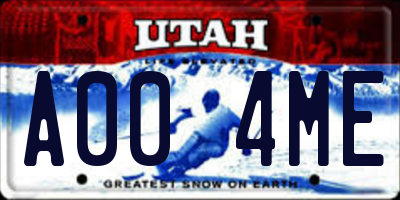 UT license plate A004ME