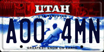 UT license plate A004MN