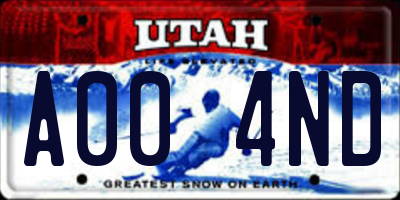 UT license plate A004ND