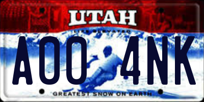 UT license plate A004NK