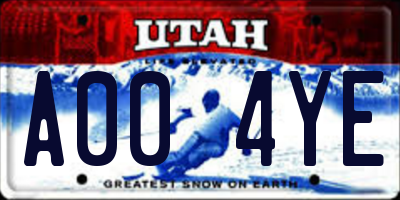 UT license plate A004YE