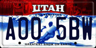 UT license plate A005BW