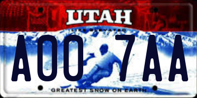 UT license plate A007AA