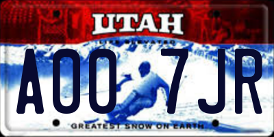 UT license plate A007JR