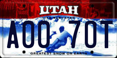 UT license plate A007OT