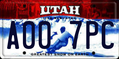 UT license plate A007PC