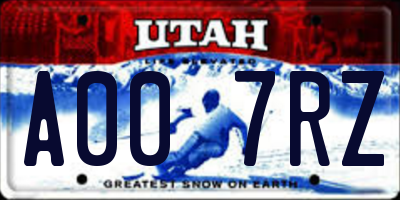 UT license plate A007RZ