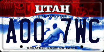 UT license plate A007WC