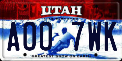 UT license plate A007WK