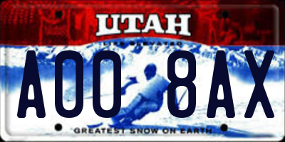 UT license plate A008AX