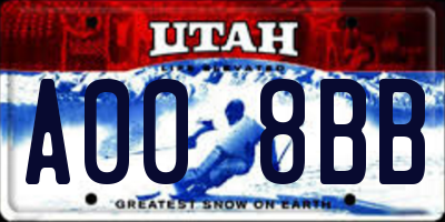 UT license plate A008BB