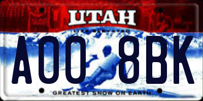 UT license plate A008BK